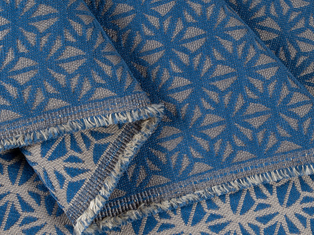 Royal blue colour geometric floral pattern velvet flock Easy Clean sofa, chair and curtain fabrics (Dual side)