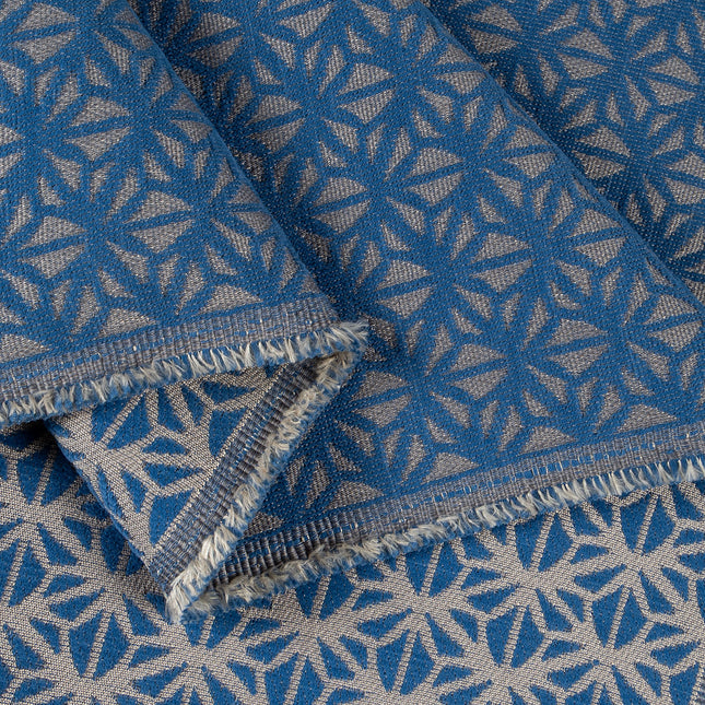 Royal blue colour geometric floral pattern velvet flock Easy Clean sofa, chair and curtain fabrics (Dual side)