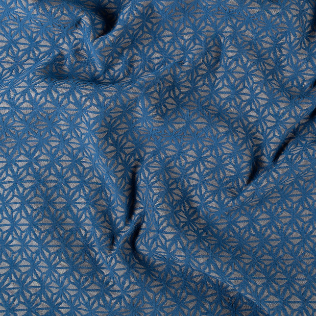 Royal blue colour geometric floral pattern velvet flock Easy Clean sofa, chair and curtain fabrics (Dual side)