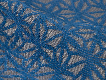 Royal blue colour geometric floral pattern velvet flock readymade curtain