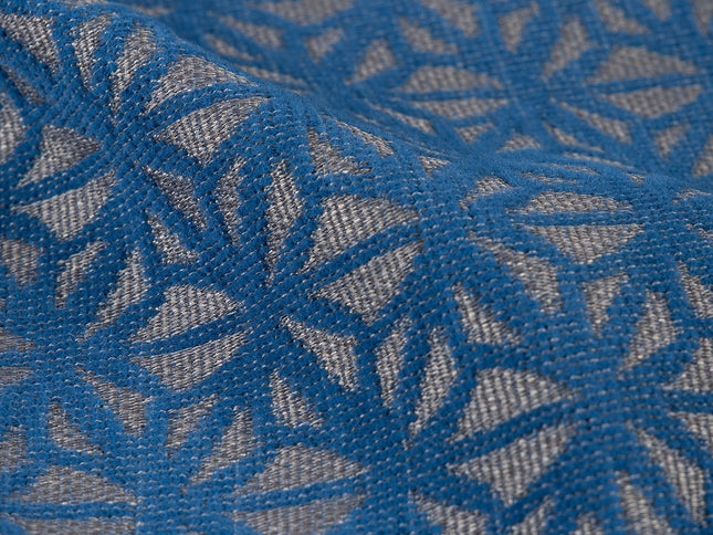 Royal blue colour geometric floral pattern velvet flock Easy Clean sofa, chair and curtain fabrics (Dual side)