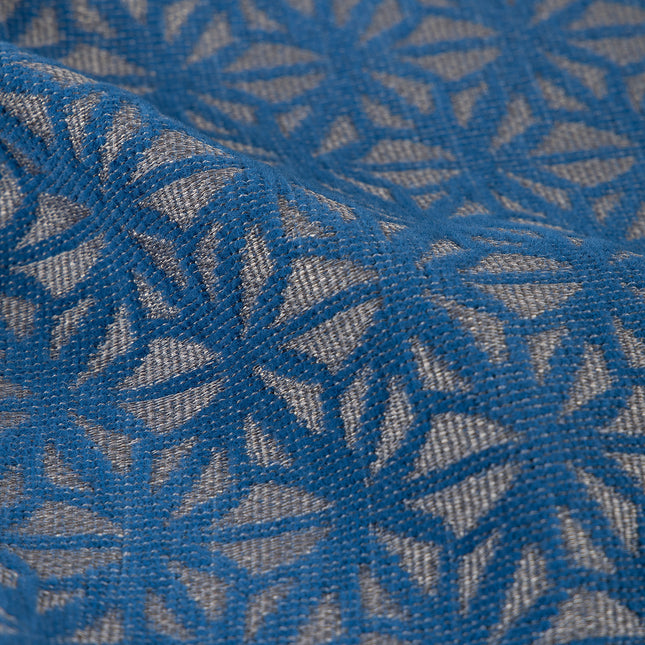 Royal blue colour geometric floral pattern velvet flock Easy Clean sofa, chair and curtain fabrics (Dual side)