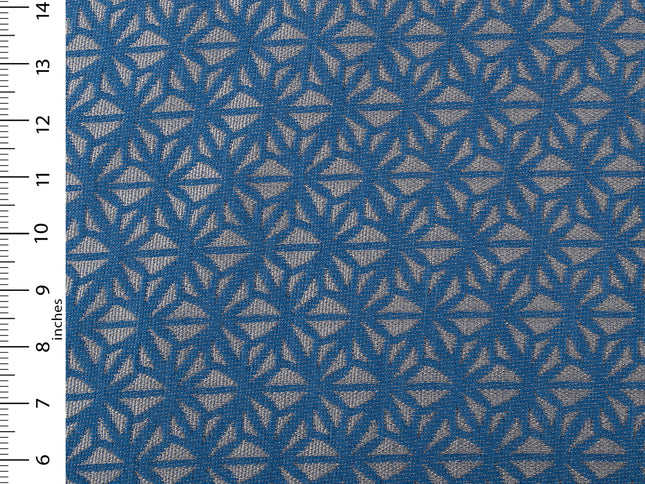 Royal blue colour geometric floral pattern velvet flock Easy Clean sofa, chair and curtain fabrics (Dual side)
