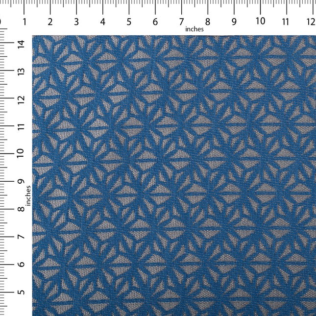 Royal blue colour geometric floral pattern velvet flock Easy Clean sofa, chair and curtain fabrics (Dual side)