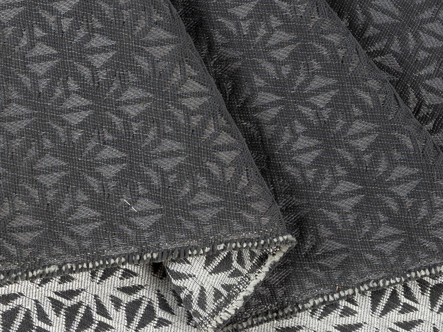 Charcoal black colour geometric floral pattern velvet flock Easy Clean sofa, chair and curtain fabrics (Dual side)