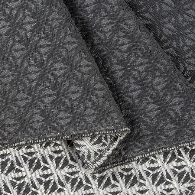 Charcoal black colour geometric floral pattern velvet flock Easy Clean sofa, chair and curtain fabrics (Dual side)