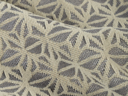 Grey beige colour geometric floral pattern velvet flock readymade curtain