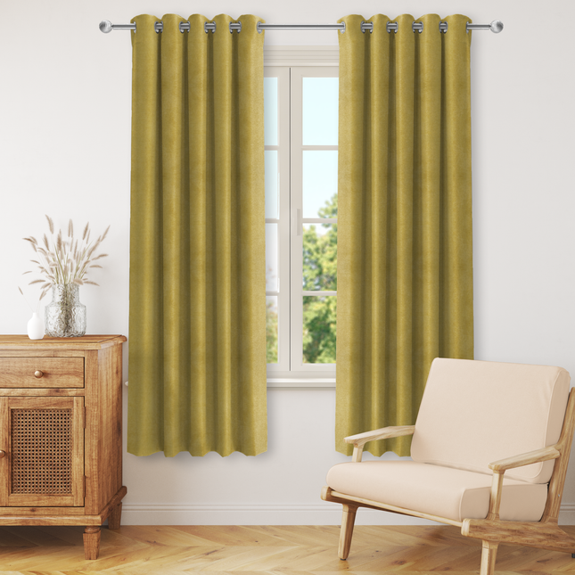 Dark Yellow Colour Textured Velvet Flock Readymade Curtain