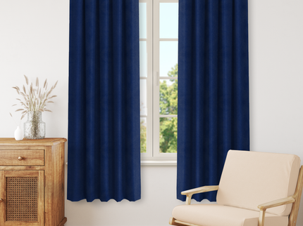 Royal Navy Blue Colour Textured Velvet Flock Readymade Curtain