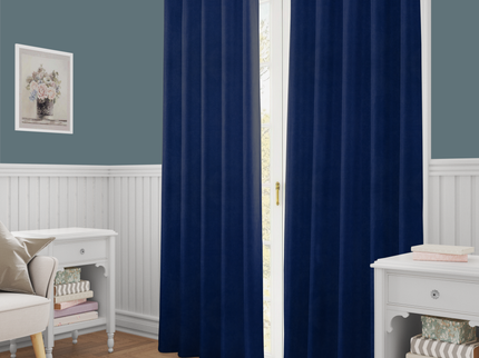 Royal Navy Blue Colour Textured Velvet Flock Readymade Curtain