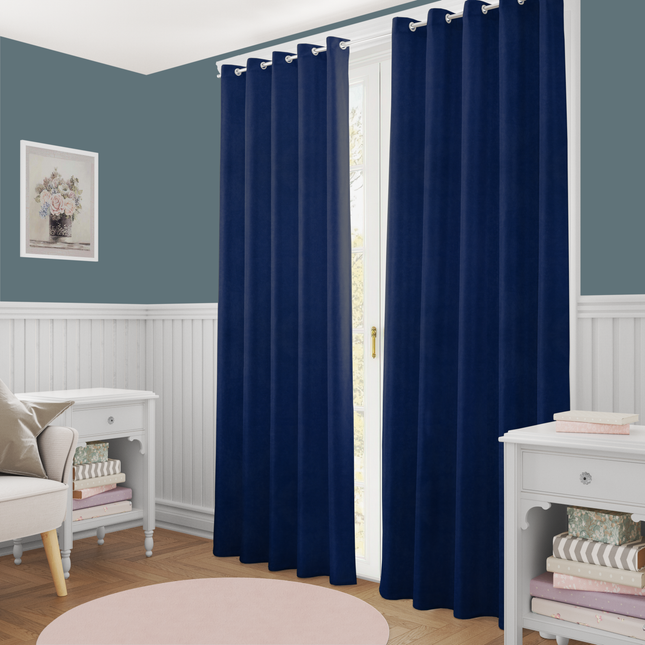 Royal Navy Blue Colour Textured Velvet Flock Readymade Curtain