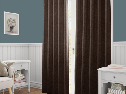 Dark Brown colour Colour Textured Velvet Flock Readymade Curtain