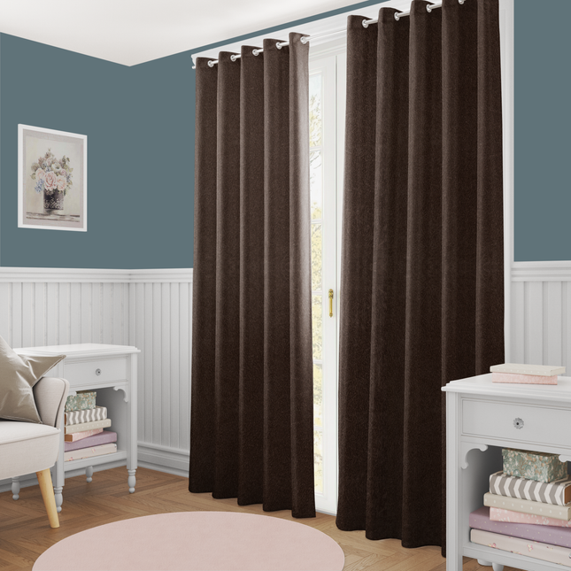 Dark Brown colour Colour Textured Velvet Flock Readymade Curtain
