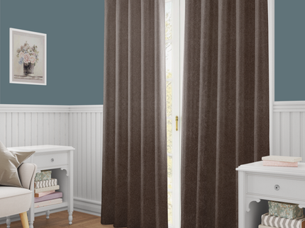 Brown Colour Textured Velvet Flock Readymade Curtain
