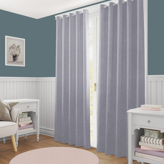 Silver Grey Colour Textured Velvet Flock Readymade Curtain