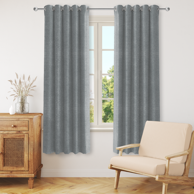 Greenish Beige Colour Textured Velvet Readymade Curtain