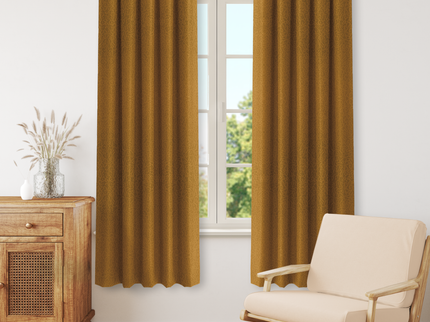 Ochre Dark Yellow Colour Textured Velvet Flock Readymade Curtain
