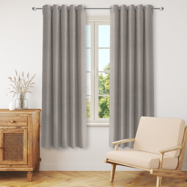 Dark Beige Colour Textured Velvet Flock Readymade Curtain