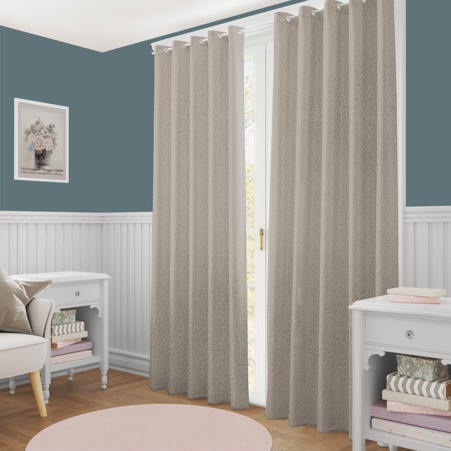 Dark Beige Colour Textured Velvet Flock Readymade Curtain