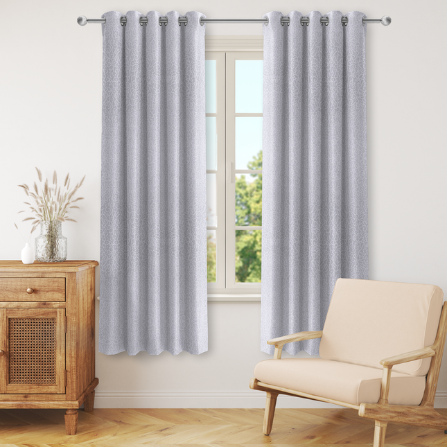 Silver Grey Colour Textured Velvet Flock Readymade Curtain