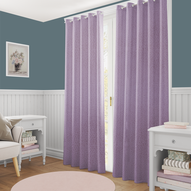 Pink Colour Textured Velvet Flock Readymade Curtain