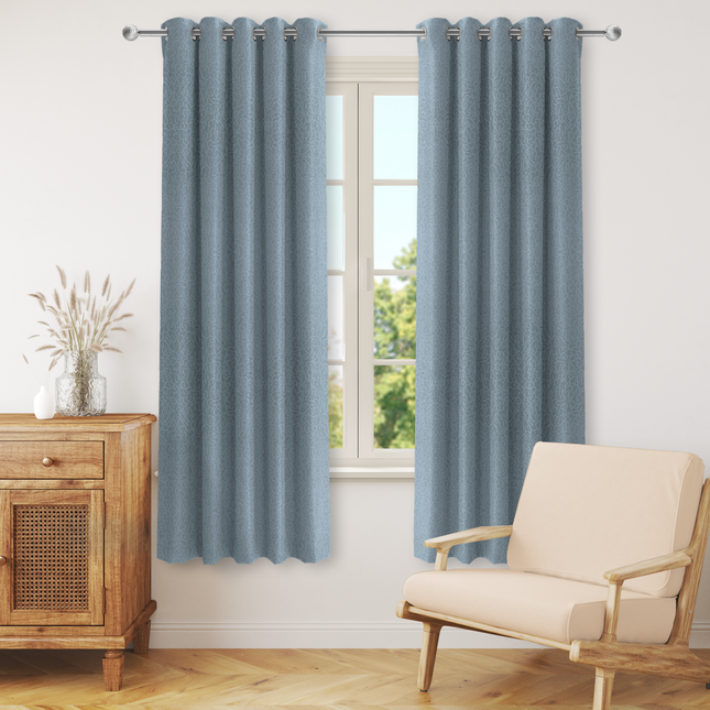 Grey Colour Textured Velvet Flock Readymade Curtain