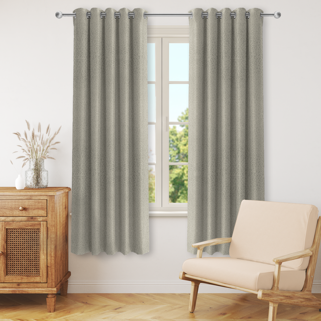 Greenish Grey Colour Textured Velvet Flock Readymade Curtain