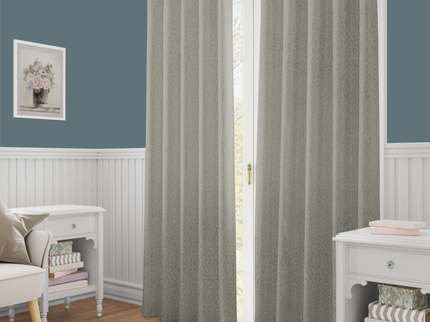 Greenish Grey Colour Textured Velvet Flock Readymade Curtain