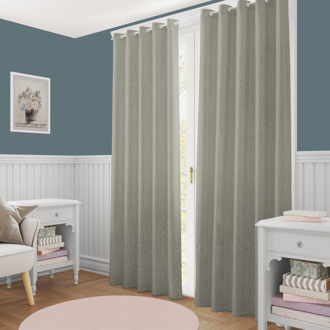 Greenish Grey Colour Textured Velvet Flock Readymade Curtain