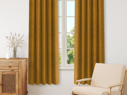 Drab Yellow Colour Textured Velvet Flock Readymade Curtain