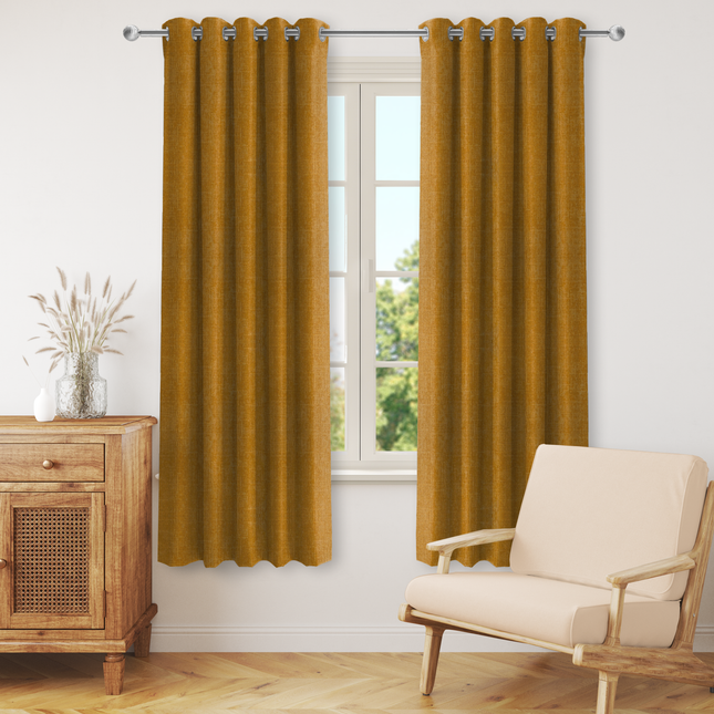 Drab Yellow Colour Textured Velvet Flock Readymade Curtain