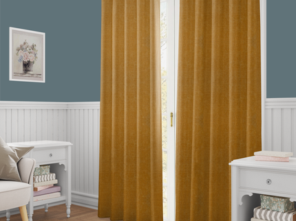 Drab Yellow Colour Textured Velvet Flock Readymade Curtain