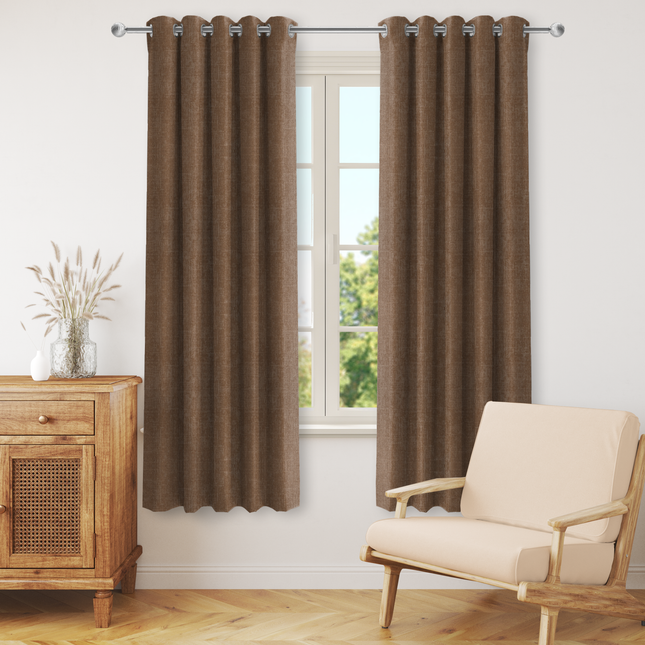 Light Brown Colour Textured Velvet Flock Readymade Curtain