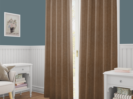 Light Brown Colour Textured Velvet Flock Readymade Curtain