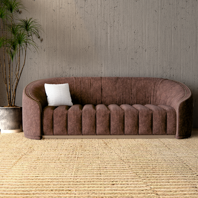 Caramel Brown Colour Textured Suede Sofa and Chair Fabric