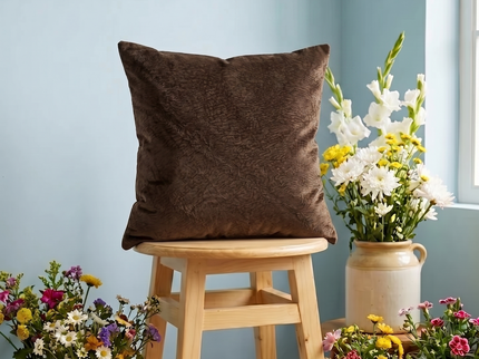 Medium Brown Colour Textured Velvet Flock Readymade cushion cover
