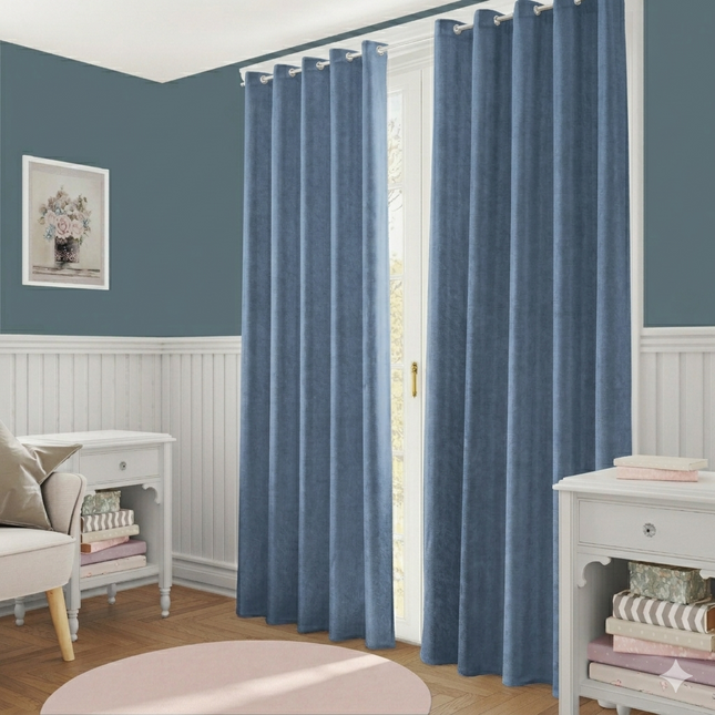 Light Grey Colour Plain Velvet Flock Easy Clean Readymade Curtain