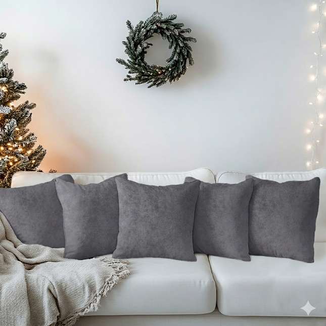 Dark Grey Colour Plain Velvet Flock readymade cushion cover