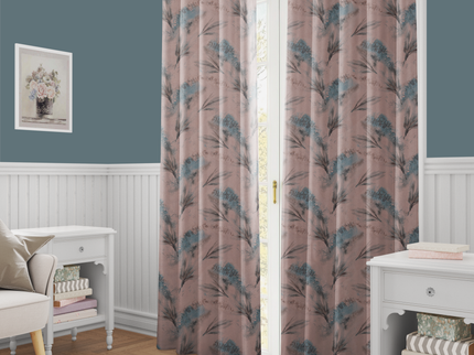 Multi Colour Leaves Pattern Velvet Readymade Curtain