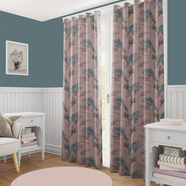 Multi Colour Leaves Pattern Velvet Readymade Curtain