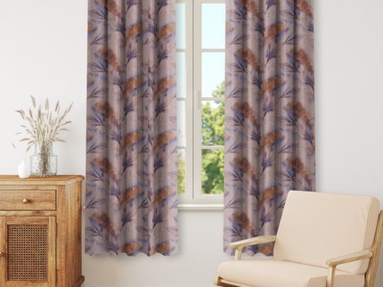 Blue and Slate Grey Colour Leaves Pattern Velvet Readymade Curtain