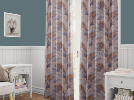 Blue and Slate Grey Colour Leaves Pattern Velvet Readymade Curtain