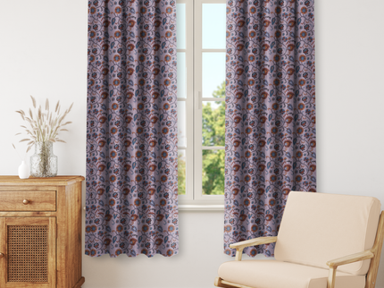 Mustard and blue Floral and Leaves Pattern Velvet Readymade Curtain