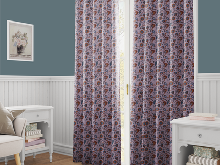 Mustard and blue Floral and Leaves Pattern Velvet Readymade Curtain