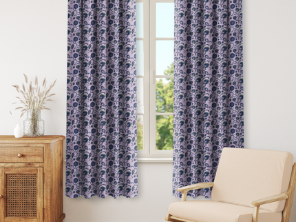 Green and Blue Floral and Leaves Pattern Velvet Readymade Curtain