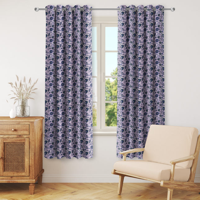 Green and Blue Floral and Leaves Pattern Velvet Readymade Curtain