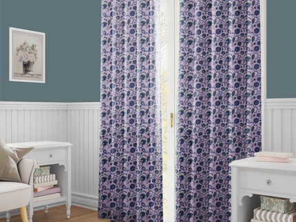 Green and Blue Floral and Leaves Pattern Velvet Readymade Curtain