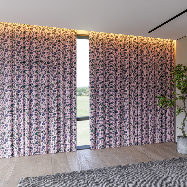 Green and Blue Floral and Leaves Pattern Velvet Curtain Fabric printed