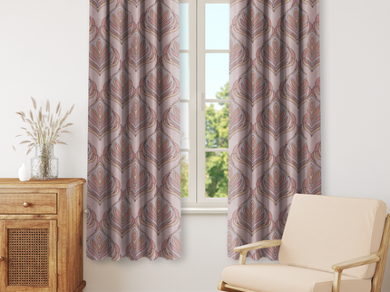 Lavender Grey and Rose Leaves Pattern Velvet Readymade Curtain
