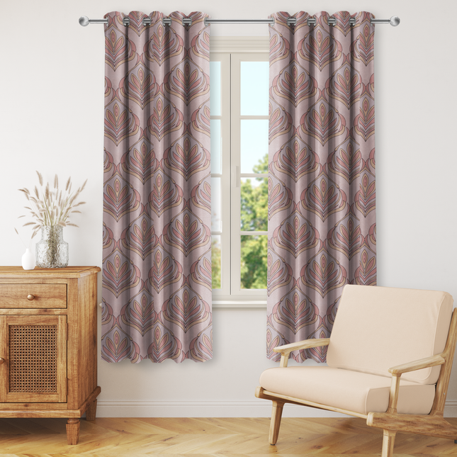 Lavender Grey and Rose Leaves Pattern Velvet Readymade Curtain